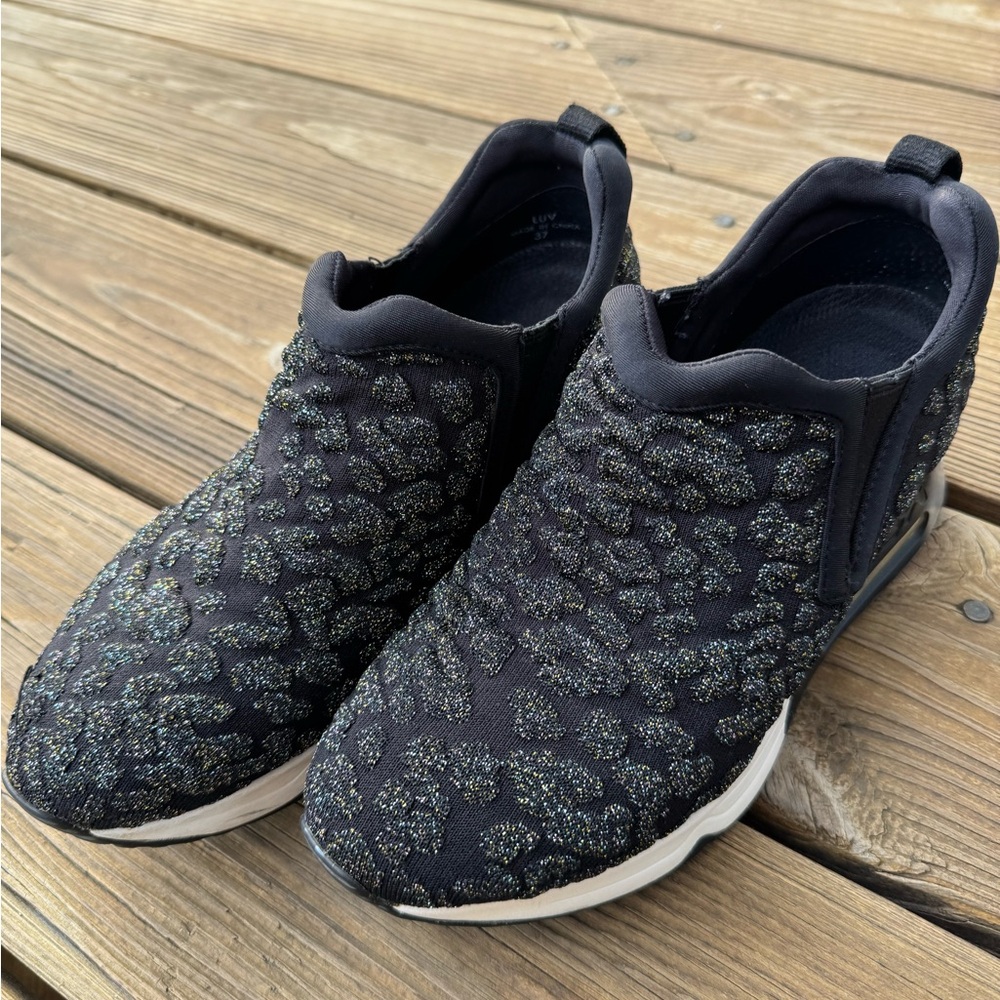 ASH Knit Black and Gold Slip-On Sneakers